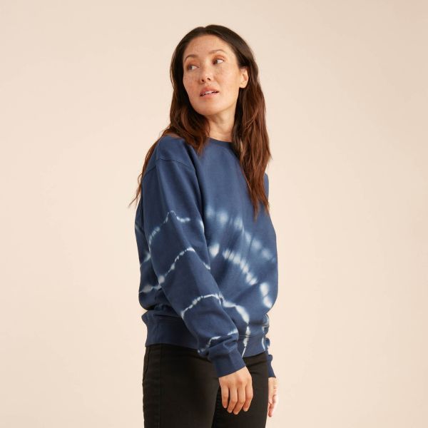 Women Shibori Fleece Sweatshirt Classic Deep Blue Sweatshirts & Hoodies