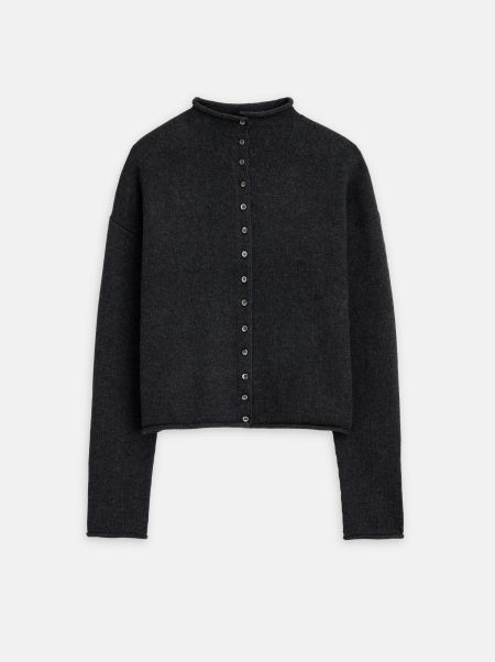 Sweaters Unleash Alex Mill Taylor Rollneck Cardigan In Cotton Cashmere Charcoal Women