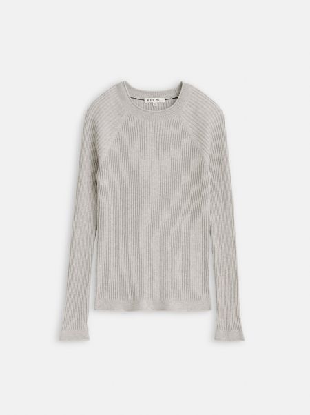Women Heather Grey Sweaters Ribbed Crewneck Sweater Alex Mill Top