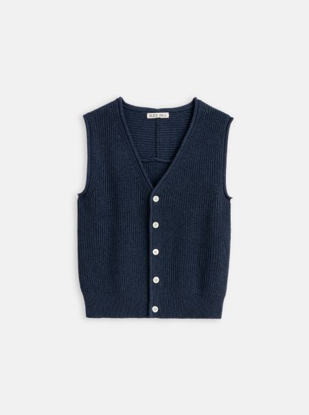 Alex Mill Eldridge Sweater Vest Women Sweaters Discount Navy