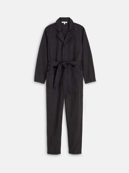Alex Mill Discount Black Jumpsuits Women Standard Zip Jumpsuit In Drapey Cotton Twill