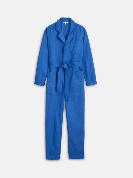 Secure Standard Zip Jumpsuit In Drapey Cotton Twill Washed Cobalt Alex Mill Women Jumpsuits