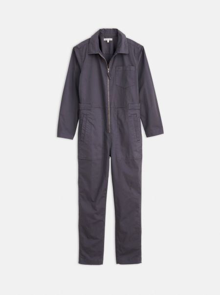 Elegant Iron Grey Jumpsuits Alex Mill Standard Zip Front Jumpsuit In Cotton Twill Women