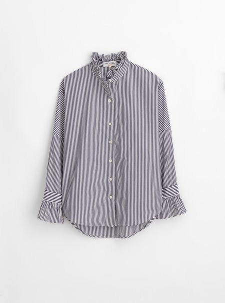 Easy Ruffle Shirt In Skinny Stripe Lowest Ever Shirts & Tops Women Alex Mill Navy/White