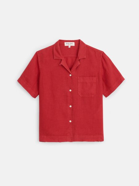 Functional Shirts & Tops Maddie Camp Shirt In Linen Brick Red Alex Mill Women