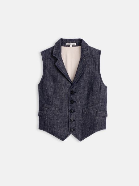 Women Shirts & Tops Alex Mill Dark Navy/Natural Aesthetic Suitish Vest In Linen Herringbone