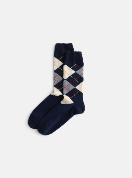 Argyle Sock In Cashmere Alex Mill Women Navy Discount Accessories