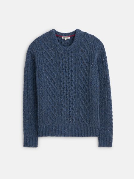 Men Alex Mill Optimize Heather Navy Fisherman Cable Crewneck In Donegal Wool Sweaters & Sweatshirts