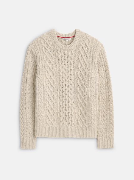 Alex Mill Men Fisherman Cable Crewneck In Donegal Wool Aesthetic Oatmeal Sweaters & Sweatshirts