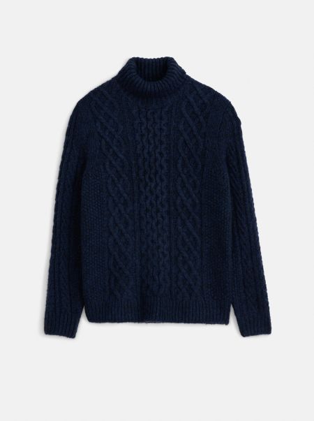 Navy Alex Mill Men Sweaters & Sweatshirts Fisherman Cable Turtleneck Sweater Cozy