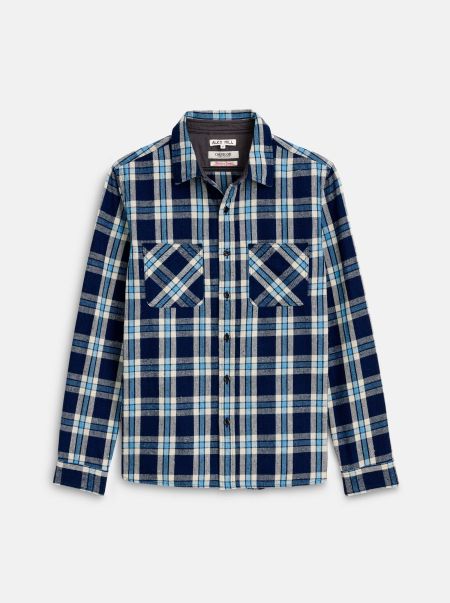 Indigo/Blue Plaid Men Omnigod X Alex Mill Chore Shirt Shirts Limited Time Offer