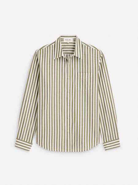 Shirts Olive/White Men Alex Mill Value Mill Shirt In Wide Striped Portuguese Poplin