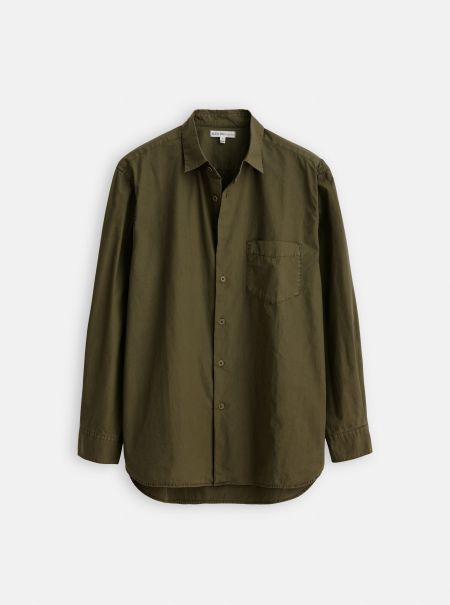 Men Alex Mill Shirts Military Olive Easy Shirt In Paper Poplin Professional