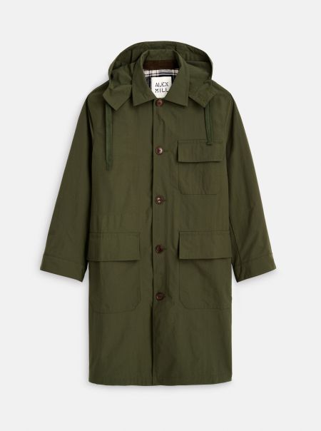 Review Army Olive Jackets & Coats Alex Mill Men Irving Trench Coat In Water Resistant Nylon